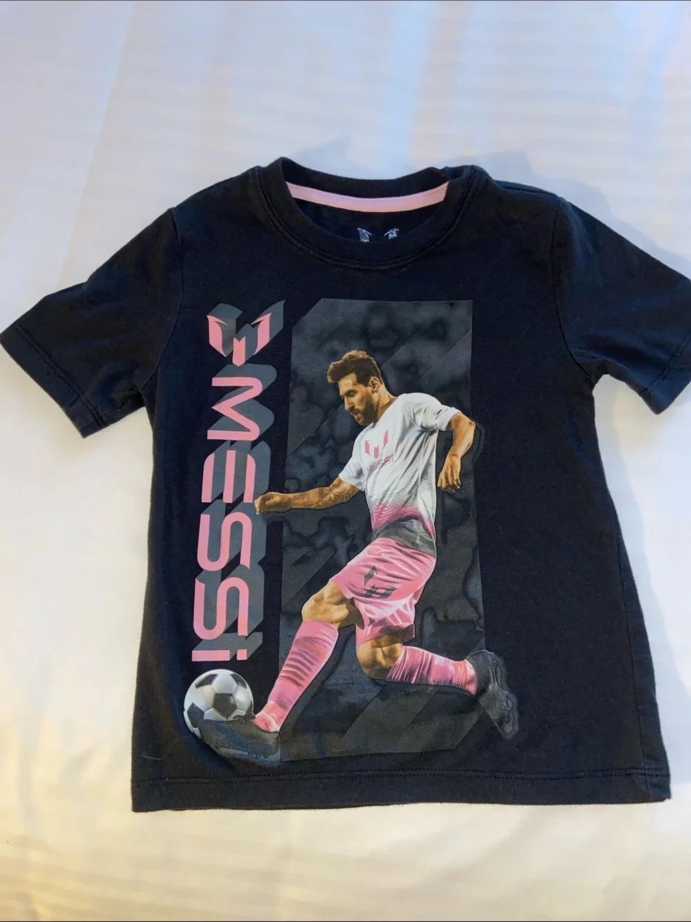 Kids Black & Pink Soccer Graphic Tee -Messi size 5